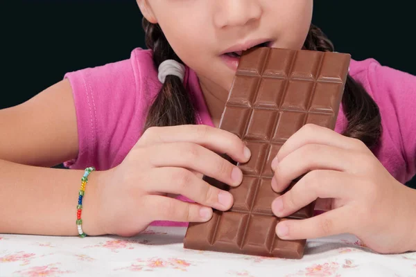 Mujer Joven Con Barra Chocolate —  Fotos de Stock