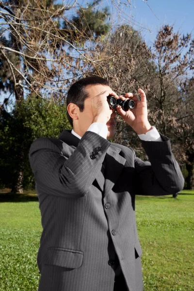 Hombre Negocios Con Telescopio Mano — Foto de Stock