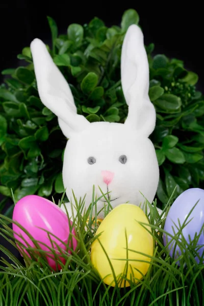 Króliczek Wielkanocny Jajkami Kwiatami — Zdjęcie stockowe