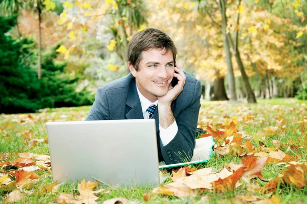 Young Man Laptop Park Royalty Free Stock Images