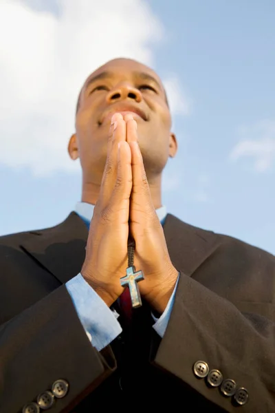 Businessman Praying Sky — Stock Photo, Image