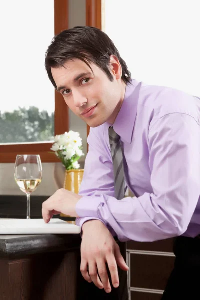 Portrait Young Man Glass Wine — Stock Photo, Image