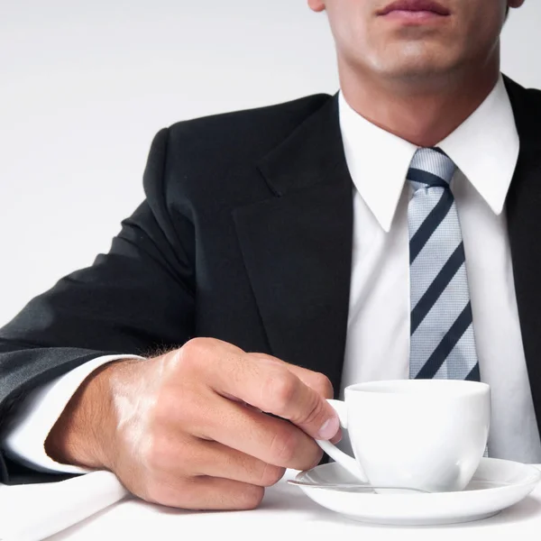 Homme Affaires Avec Une Tasse Café Une Tasse Thé — Photo