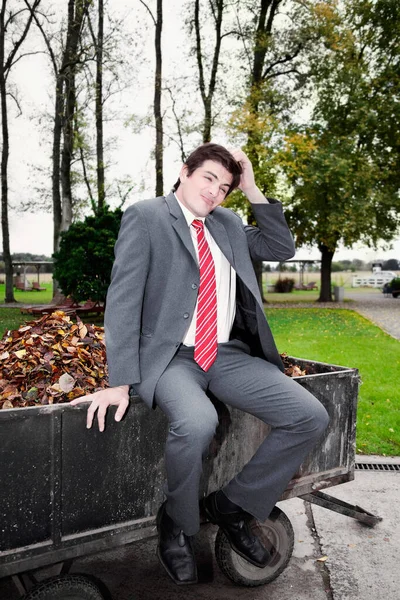 Businessman Sitting Bench Talking Mobile Phone — Stock Photo, Image