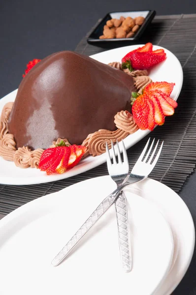 Torta Cioccolato Con Fragole Fragole — Foto Stock