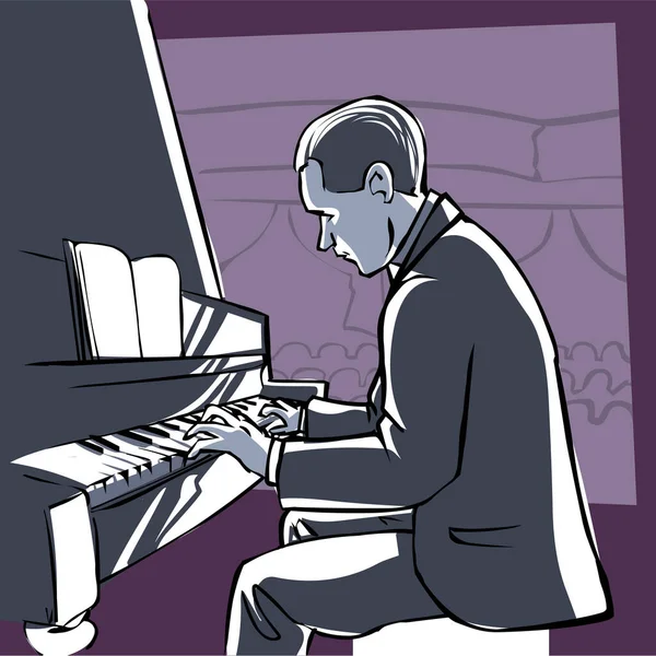 Uomo Seduto Pianoforte Illustrazione Vettoriale — Foto Stock