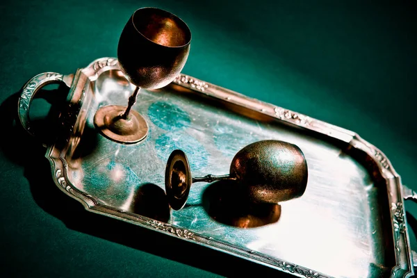 Vintage Oud Boek Met Een Lepel Een Kop Koffie — Stockfoto