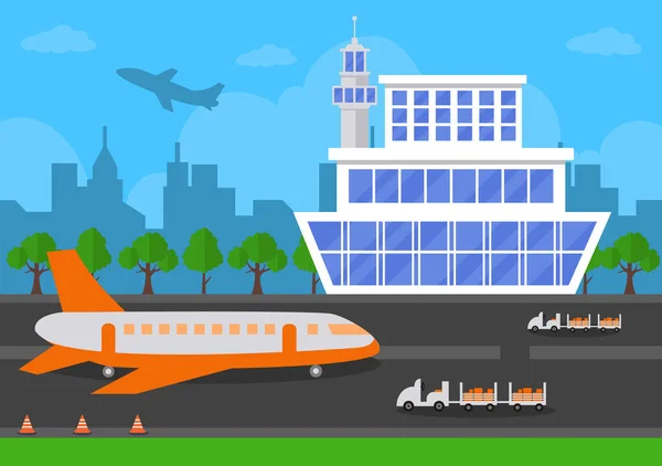 Aeroporto Terminal Edifício Com Aeronaves Infográficas Decolando Diferentes Tipos Transporte — Fotografia de Stock
