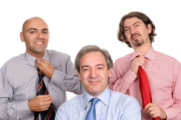 Três Homens Negócios Com Grupo Homens Seguidos — Fotografia de Stock