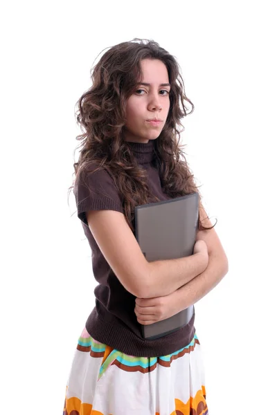 Retrato Uma Bela Jovem Com Cabelo Longo Uma Saia — Fotografia de Stock