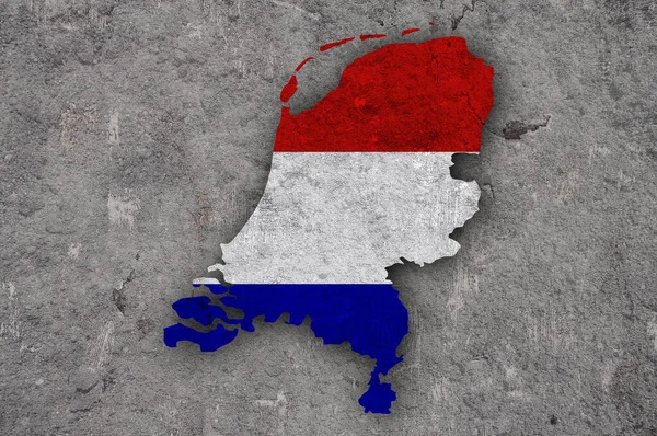 Kaart Vlag Van Nederland Verweerd Beton — Stockfoto