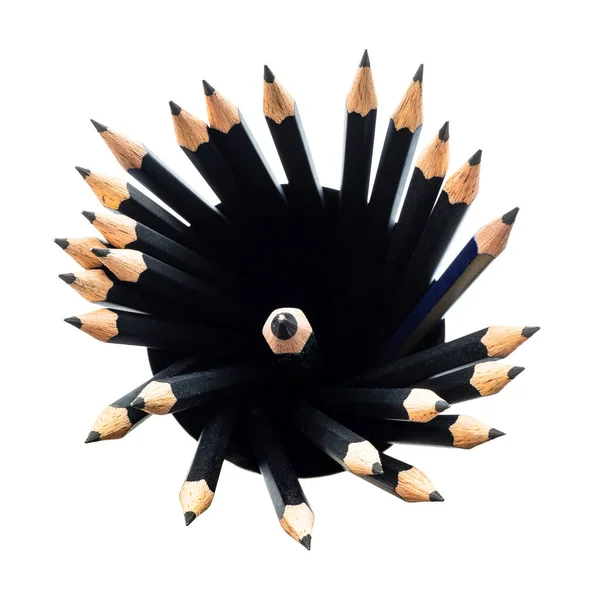 Top View Many Black Graphite Pencils Holder Lead Pencil Center — Stock Photo, Image