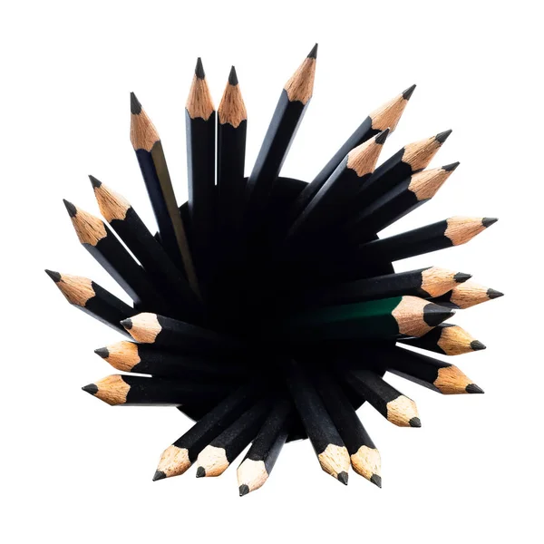 Top View Many Sharp Graphite Pencils Holder Isolated White Background — Stock Photo, Image