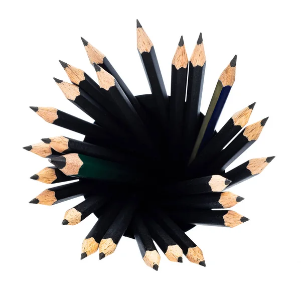 Top View Many Graphite Pencils Holder Isolated White Background — Stock Photo, Image