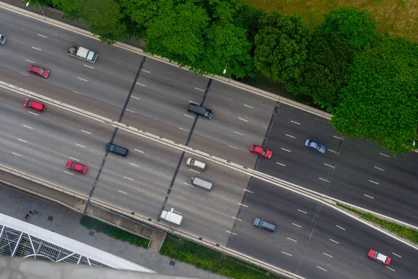Aerial Shot Highway View Easy Traffic Cars Trees Side — Stock Photo, Image