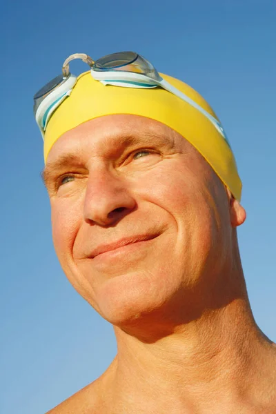 Retrato Homem Idoso Com Capacete — Fotografia de Stock