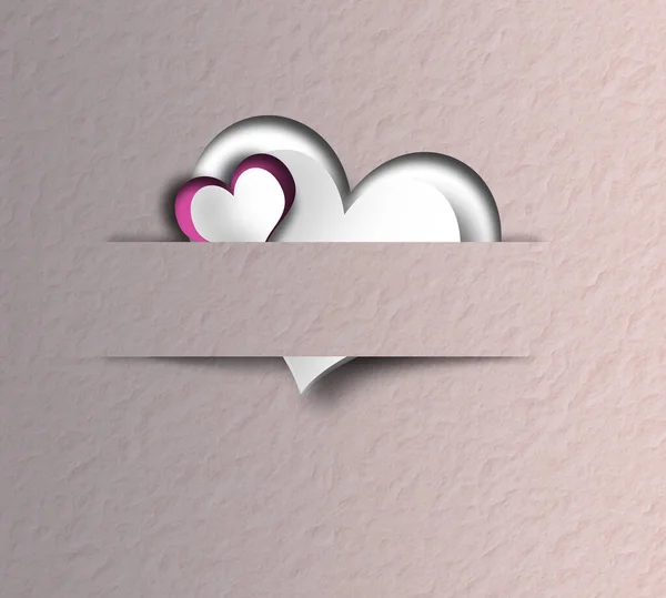 优雅的爱着情人节卡片 粉红的心在纸片上的旧纸片上粉红的背景 漂亮优雅的情人节 爱的设计 3D渲染 — 图库照片