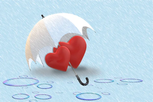 Love Heart Umbrella Protection Rainy Day Two Hearts Love Blue — Stock Photo, Image