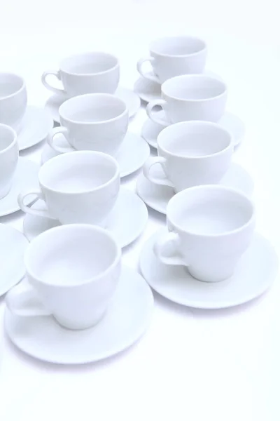 Tea Pairs White Porcelain Ceramics Table Dishes Serving Large Number — Stock Photo, Image