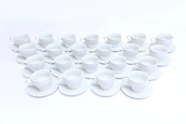 Grande Quantidade Porcelana Branca Louça Cerâmica Mesa Pratos Para Beber — Fotografia de Stock