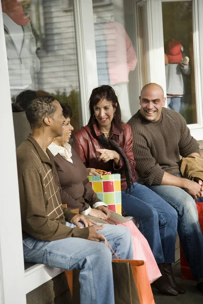 Couple Sitting Sofa Shopping Bags — Stock Photo, Image