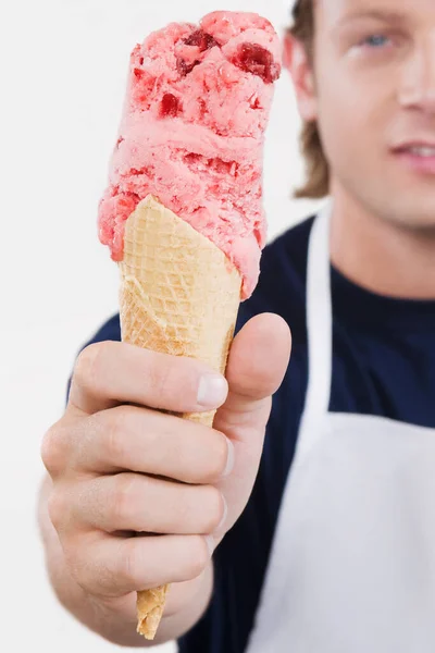 Close Person Eating Ice Cream Cone — Stock Photo, Image