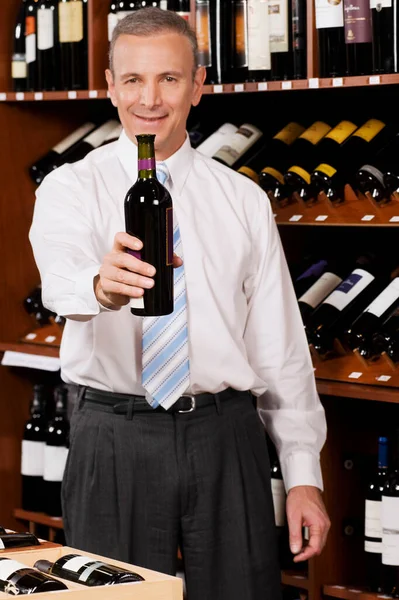 Retrato Jovem Com Uma Garrafa Vinho — Fotografia de Stock