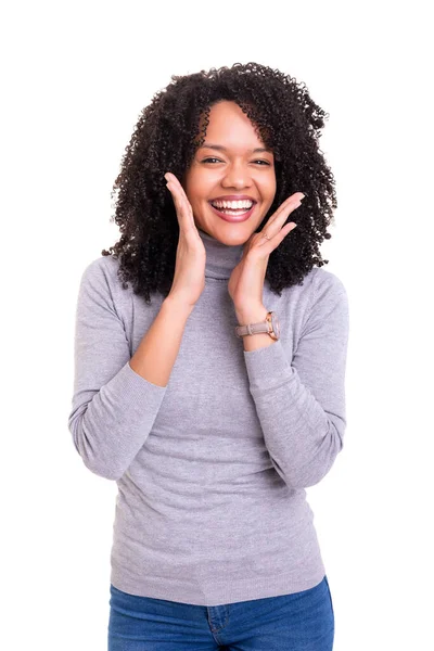 Mooi Jong Afrikaans Amerikaans Vrouw Met Krullend Haar Dragen Casual — Stockfoto