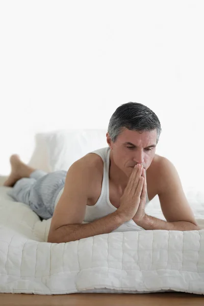 Young Man Lying Bed Looking Camera — Stock Photo, Image