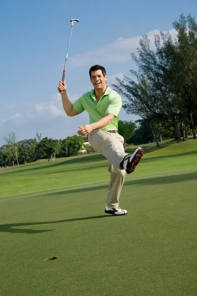 Homem Jogando Golfe Praia — Fotografia de Stock