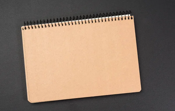 Closed Notepad Brown Sheets Black Background Close — Stock Photo, Image