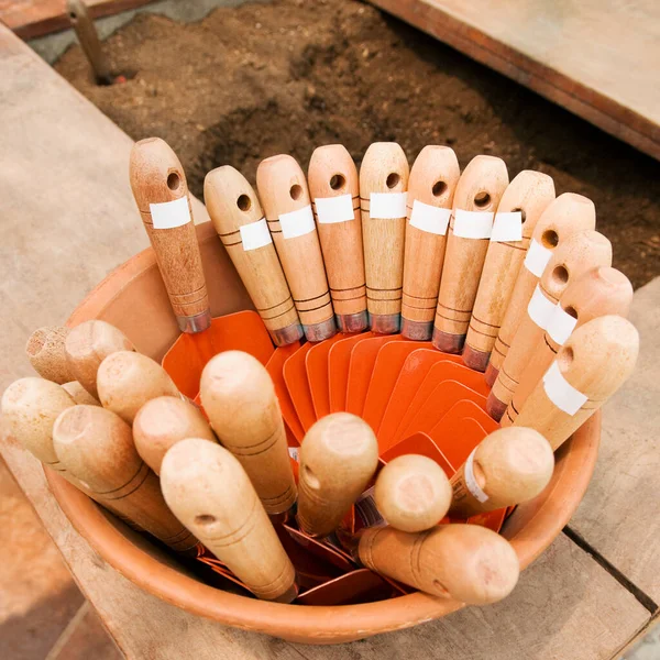 Tazón Madera Con Palillos Mesa — Foto de Stock