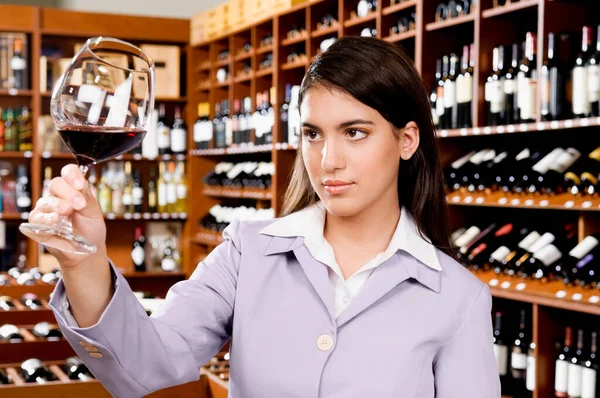 Young Woman Red Dress Wine Glass Champagne Royalty Free Stock Images