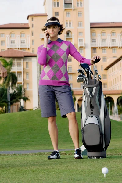 Young Woman Bag Golf Player Sunny Day — Stock Photo, Image