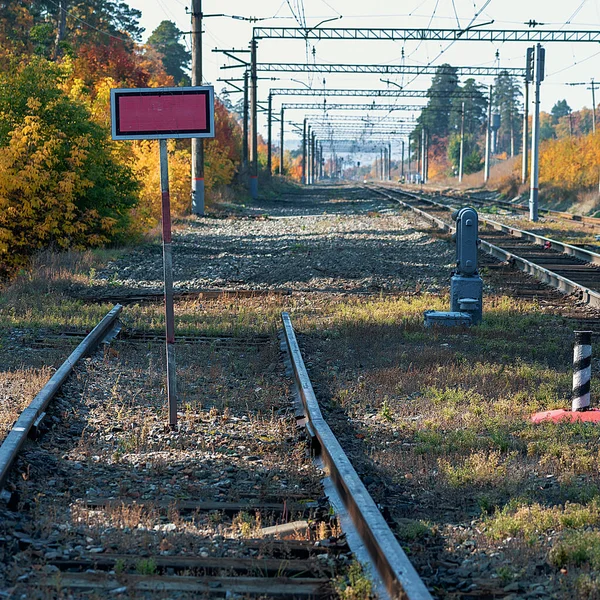 Doodlopend Het Station Veel Sporen Rails Dwarsliggers Spoorwegachtergrond — Stockfoto