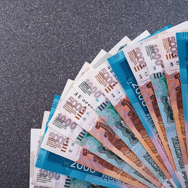 Notas Dinheiro Russas Cinco Mil Rublos Fundo Notas São Organizadas — Fotografia de Stock