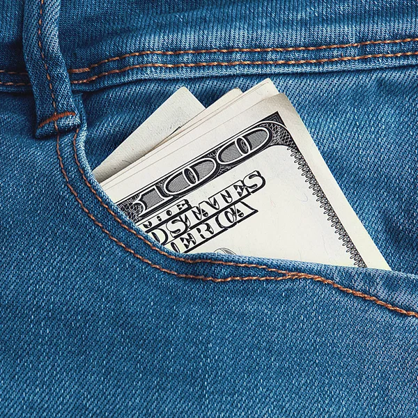 Die Hundert Dollar Scheine Sind Der Gesäßtasche Seiner Blauen Jeans — Stockfoto