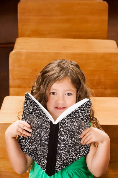Little Girl Reading Book Floor — Stock Photo, Image
