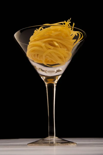 Glass Yellow Pasta Lemon Dill Black Background — Stock Photo, Image