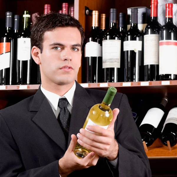 Człowiek Butelką Wina — Zdjęcie stockowe