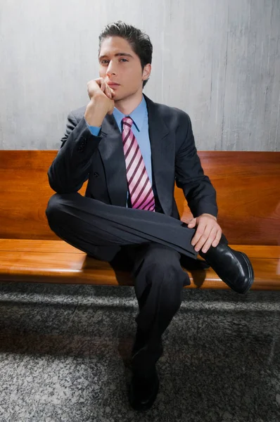 Businessman Suit Sitting Chair Looking Camera — Stock Photo, Image
