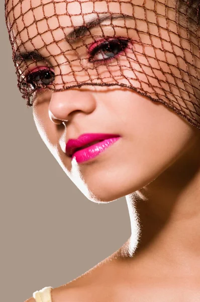 Portrait Beautiful Young Woman Bright Makeup Make — Stock Photo, Image