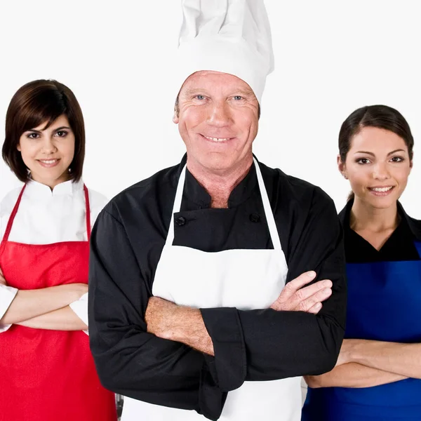 Ritratto Felice Donna Anziana Sorridente Con Chef Personale Femminile — Foto Stock