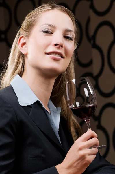 Portrait Beautiful Young Woman Red Wine — Stock Photo, Image