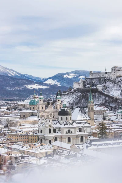 Panorama Salzburgo Invierno Centro Histórico Nevado — Foto de Stock