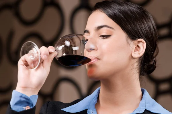 Young Woman Glass Wine — Stock Photo, Image