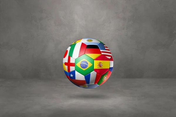 足球球 国旗隔离在一个具体的工作室背景 3D插图 — 图库照片