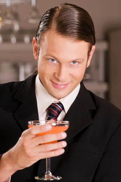 Portrait Young Man Glass Champagne — Stock Photo, Image