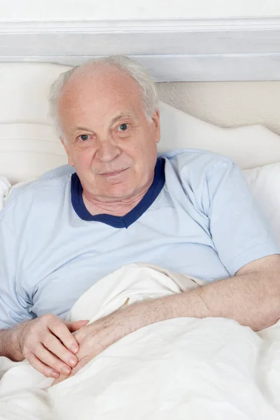 Senior Man Lying Bed Bedroom — Stock Photo, Image
