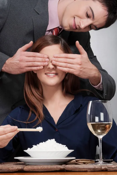 Young Couple Love Glass Wine — Stock Photo, Image